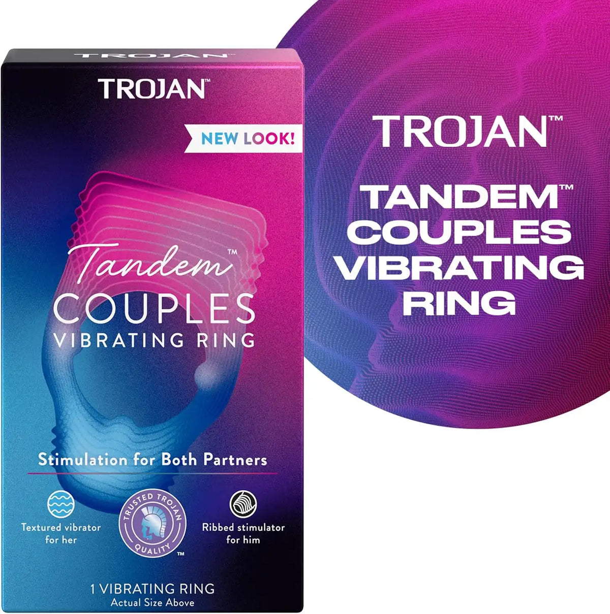 TROJAN Vibrations Tandem Couples Vibrating Ring, Personal Massager, 1 Count, Violet