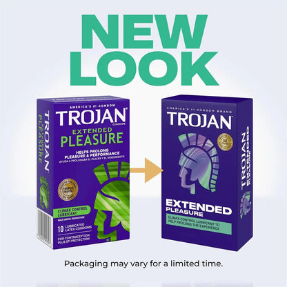 Trojan Extended Pleasure Lubricated Latex Condoms for Men, 12 Count