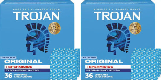 TROJAN ENZ Spermicidal Lubricated Condoms, Value Pack, 36 Count (Pack of 2)