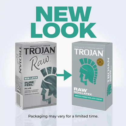 Trojan Raw Non-Latex Lubricated Thin Condoms for Men, America’s Thinnest Latex-Free Condoms, Pure Feel Technology, Made from Polyurethane, Helps Reduce Risk of Pregnancy and STIs, 10 Count (Pack of 2)