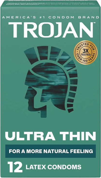 Trojan Ultra Thin Latex Lubricated Condoms for Men, 12 Count