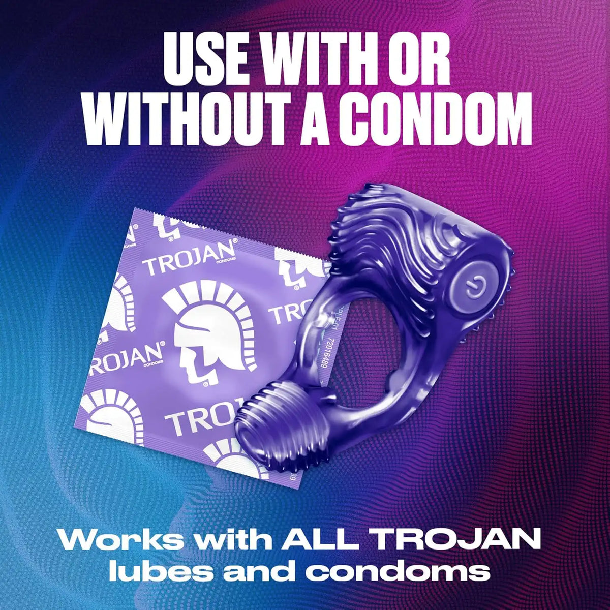TROJAN Vibrations Tandem Couples Vibrating Ring, Personal Massager, 1 Count, Violet