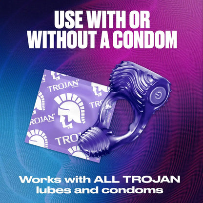 TROJAN Vibrations Tandem Couples Vibrating Ring, Personal Massager, 1 Count, Violet