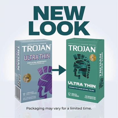 Trojan Ultra Thin Latex Lubricated Condoms for Men, 12 Count